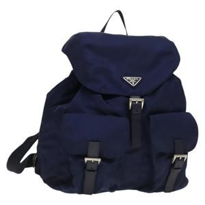 PRADA Backpack Nylon Blue Silver Auth gh493